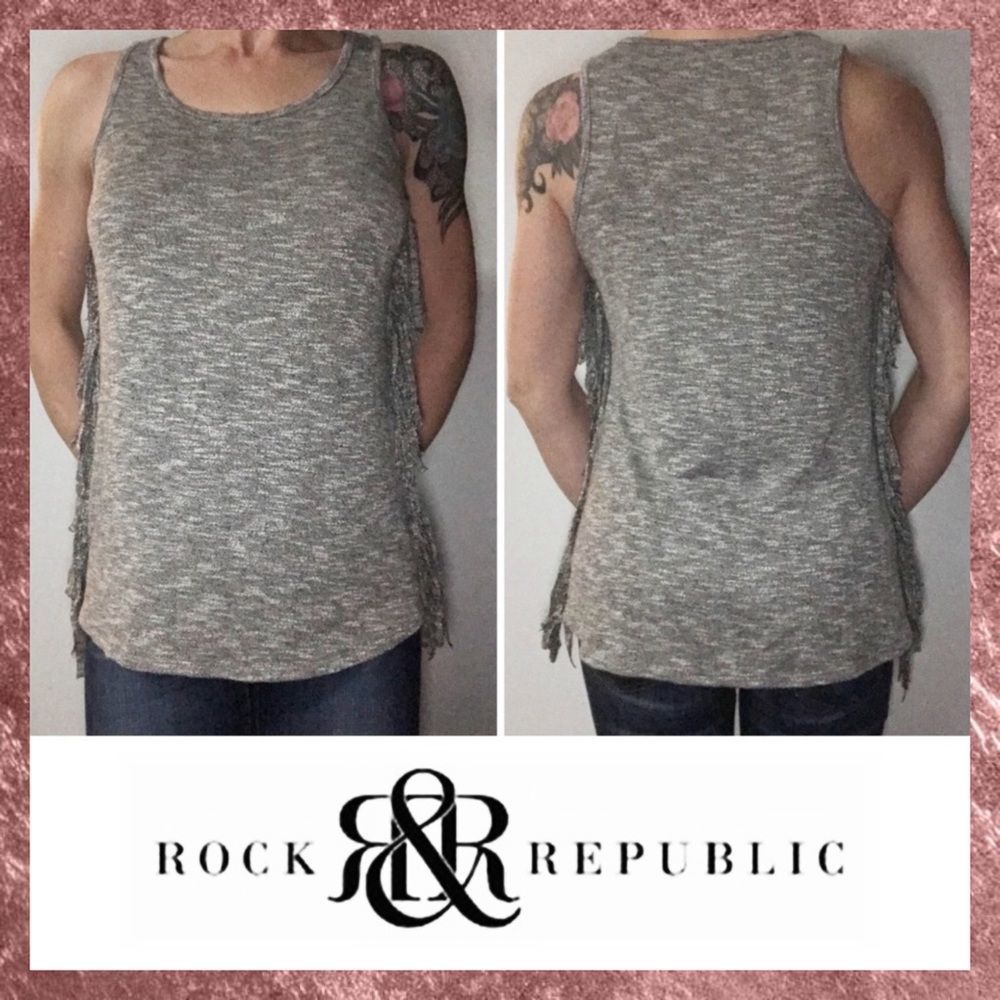 Rock & Republic Black White Fringe Tank Medium M